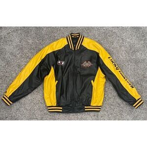 Steve Barry's Lucky Thirteen Jacket‎ Mens Medium Black Yellow Racing Team Riding